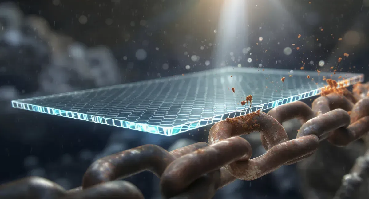 A single, transparent sheet of graphene breaking a metal chain